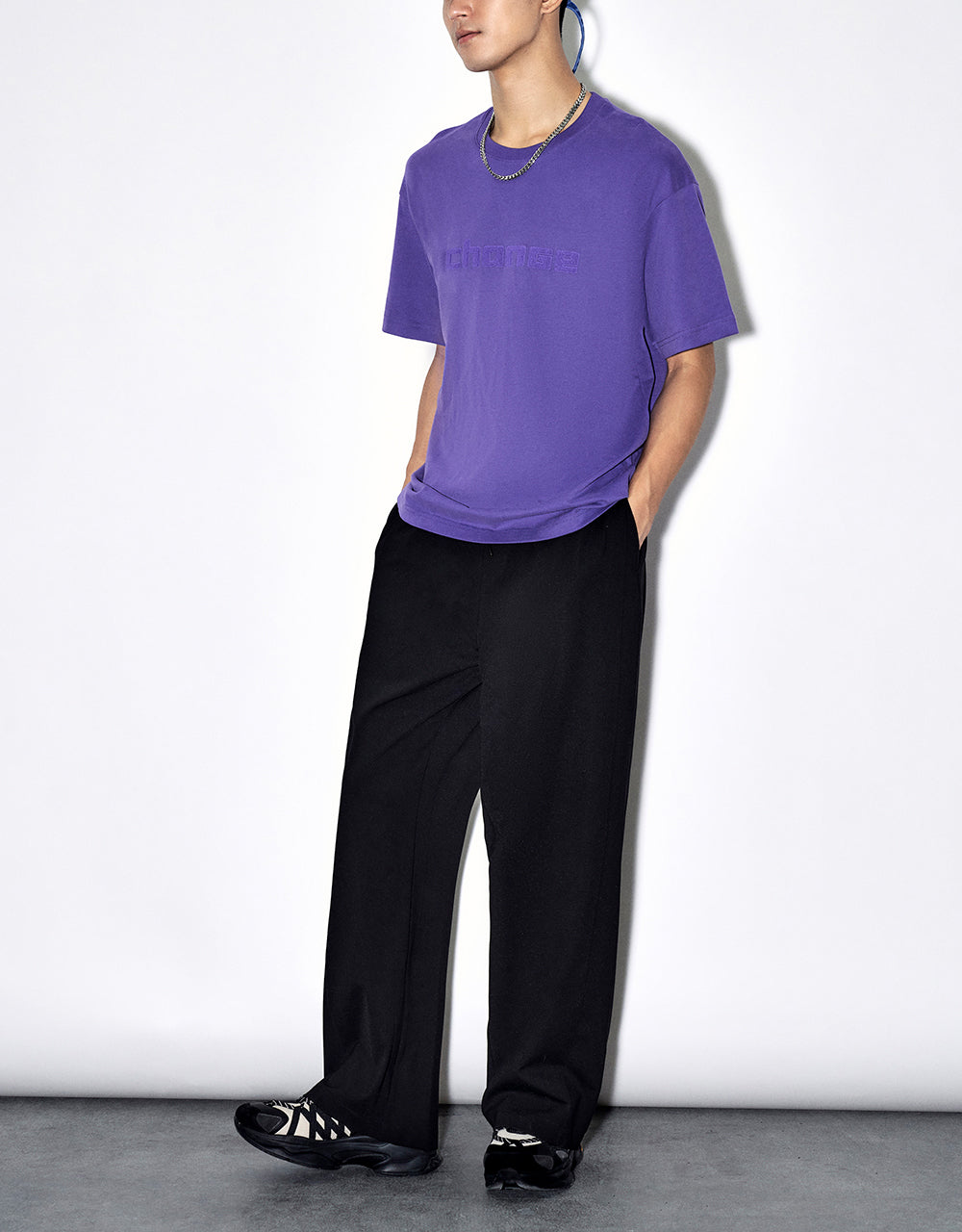 Letter Embossed Crew Neck T-Shirt