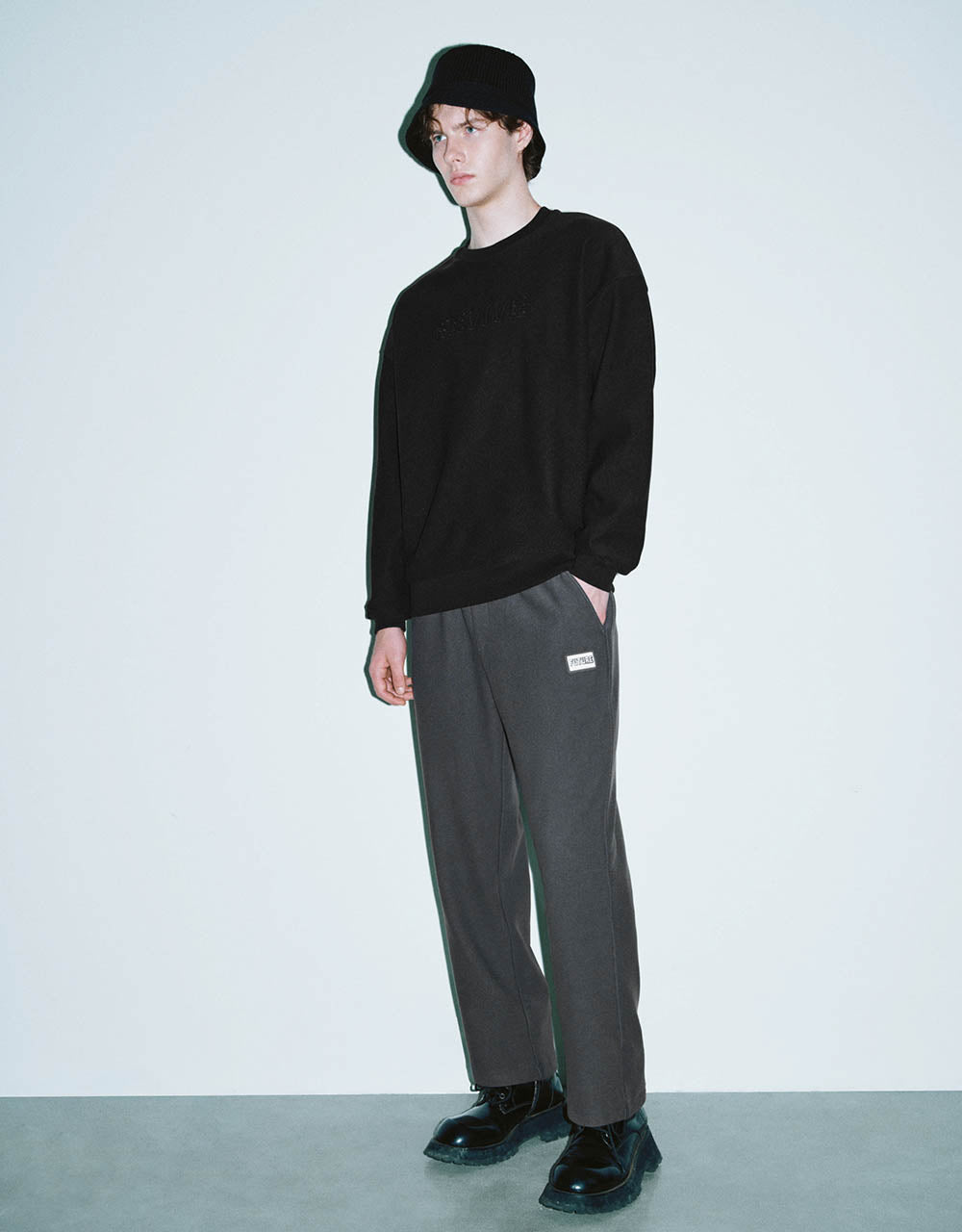 Letter Embossed Crew Neck Sweatshirt