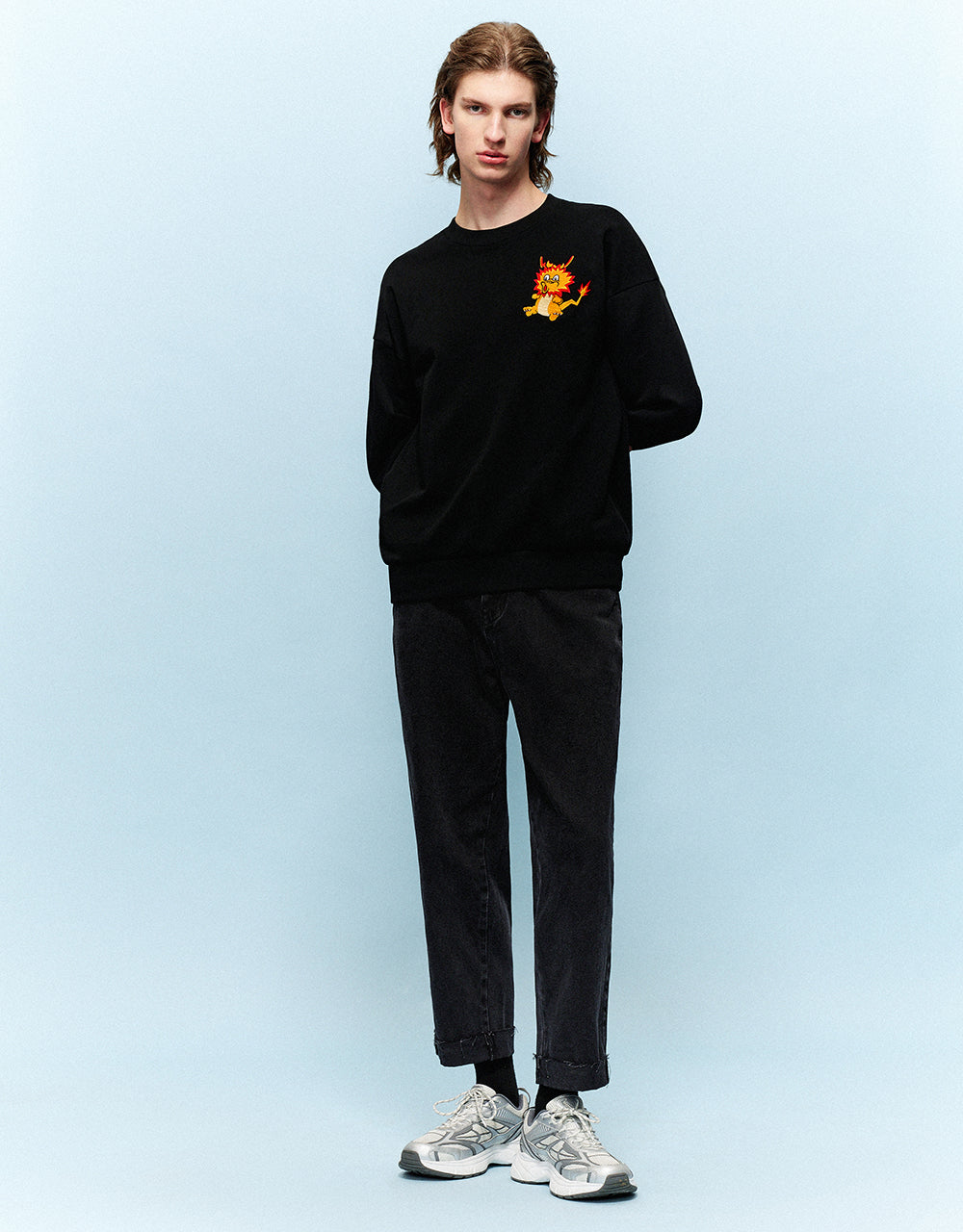 Dragon Embossed Crew Neck Sweatshirt