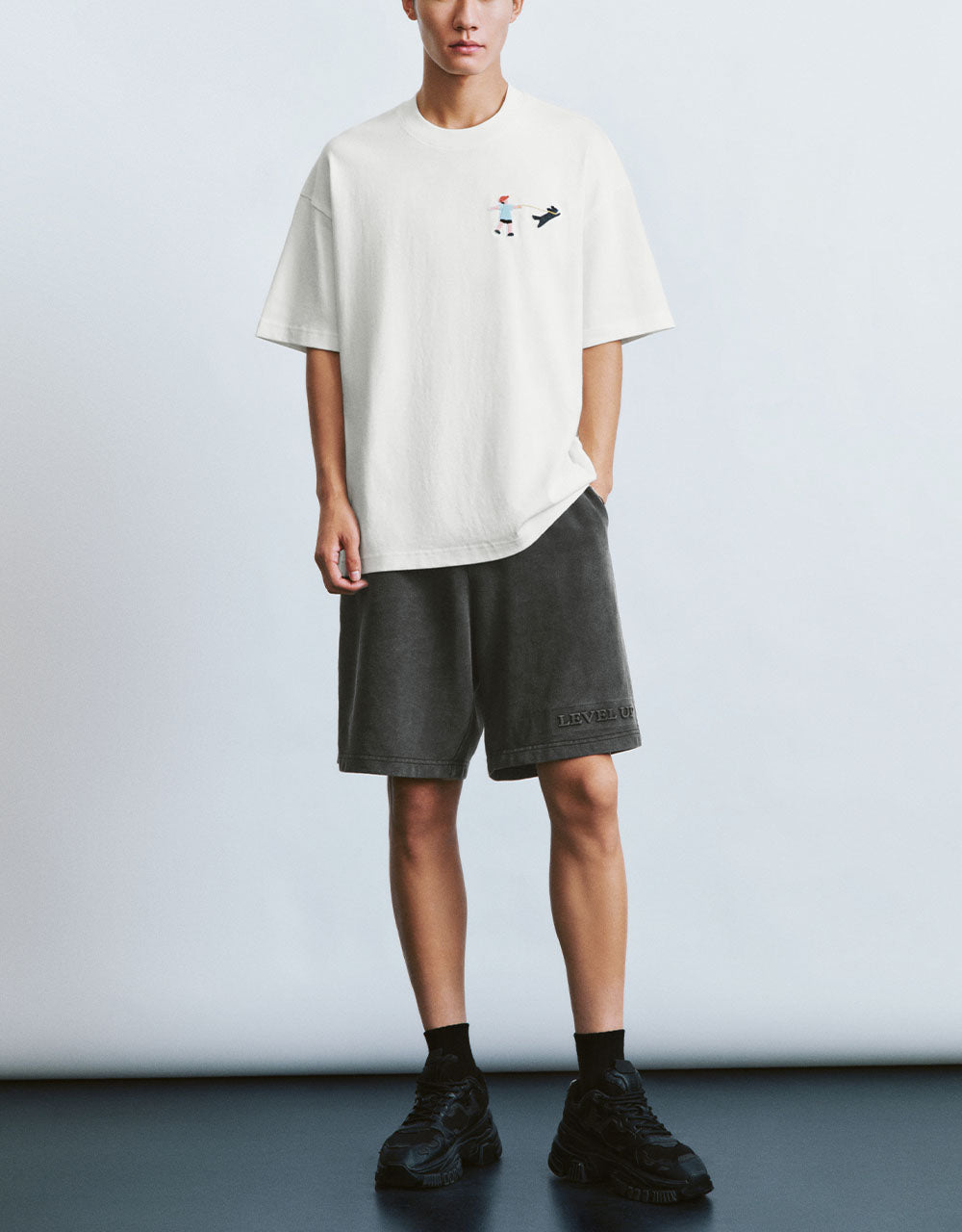 Cartoon Embossed Crew Neck Straight T-Shirt