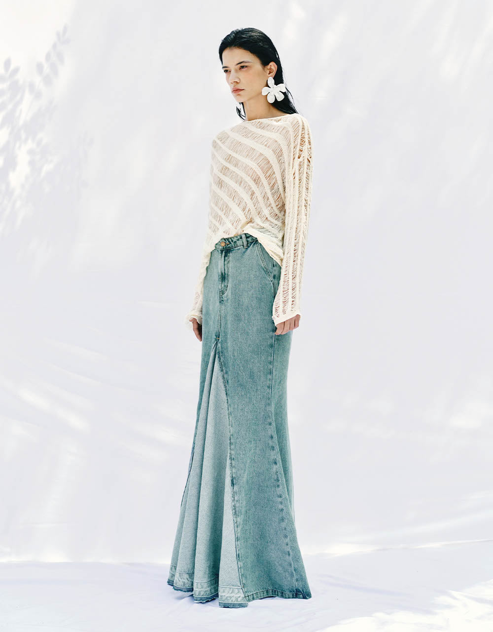Maxi Fishtail Denim Skirt