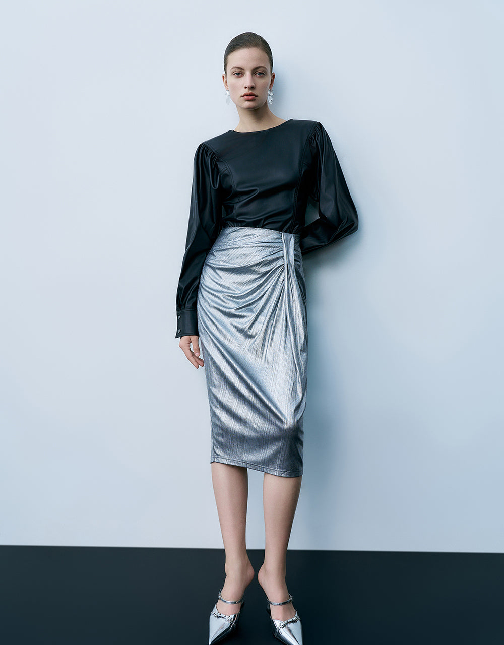 Puff Sleeve Vegan Leather Overhead Shirt