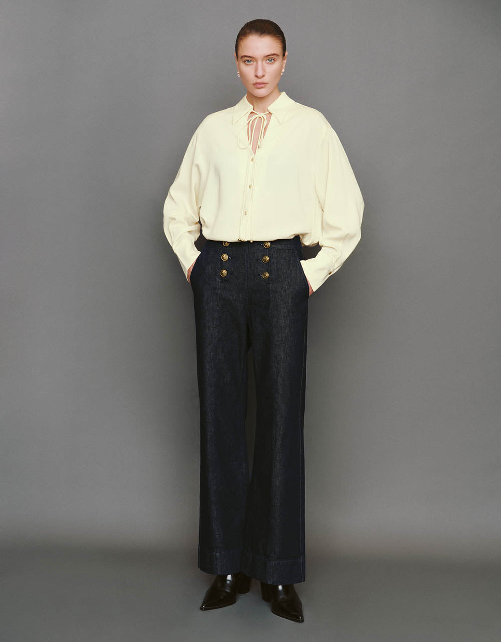 Button Up Tie Front Overhead Shirt