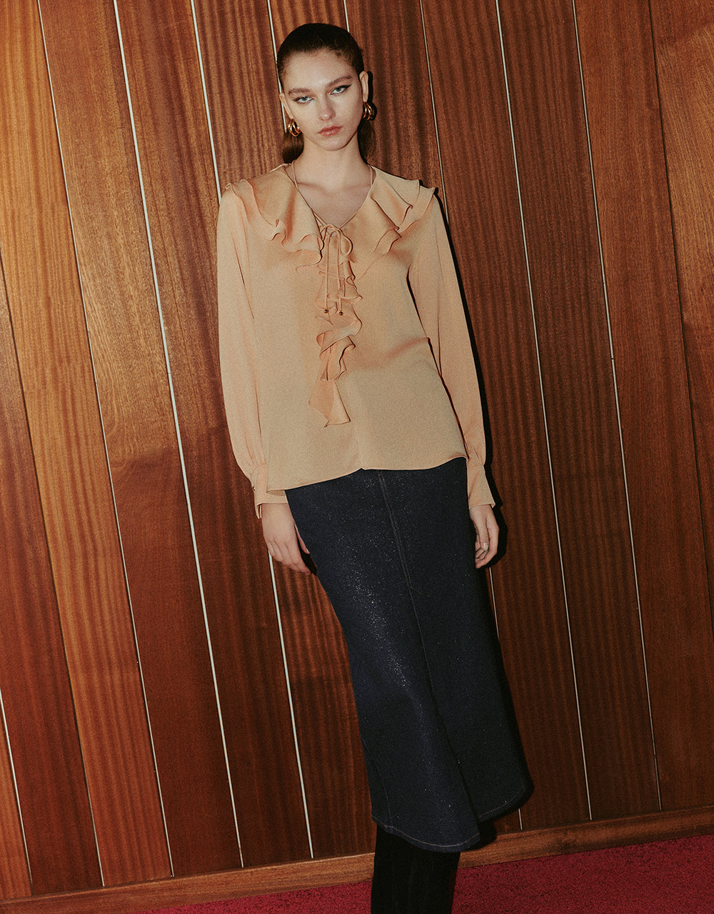Ruffle V-Neck Overhead Shirt