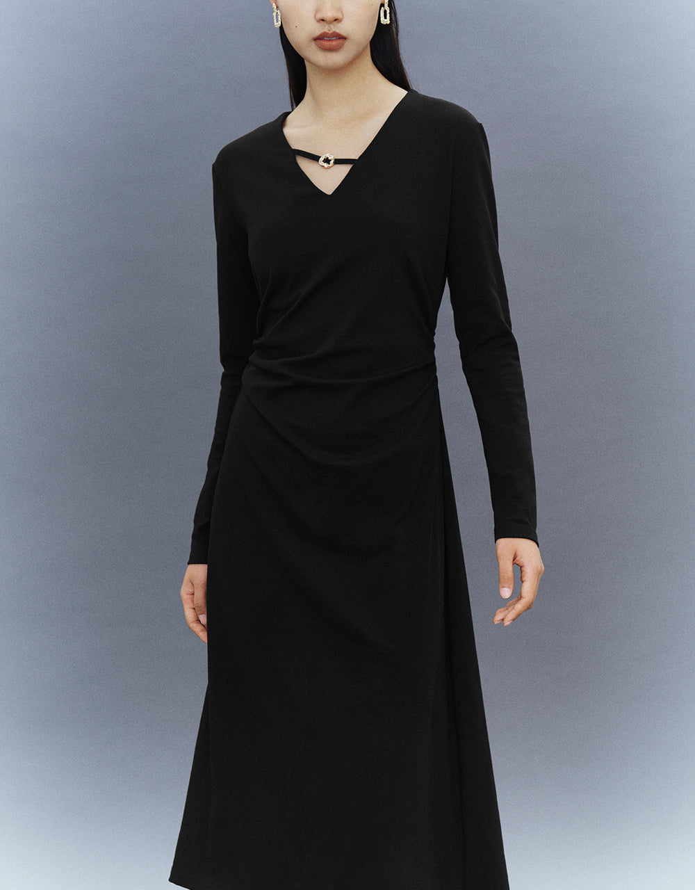 Knitted V-Neck A-Line Dress