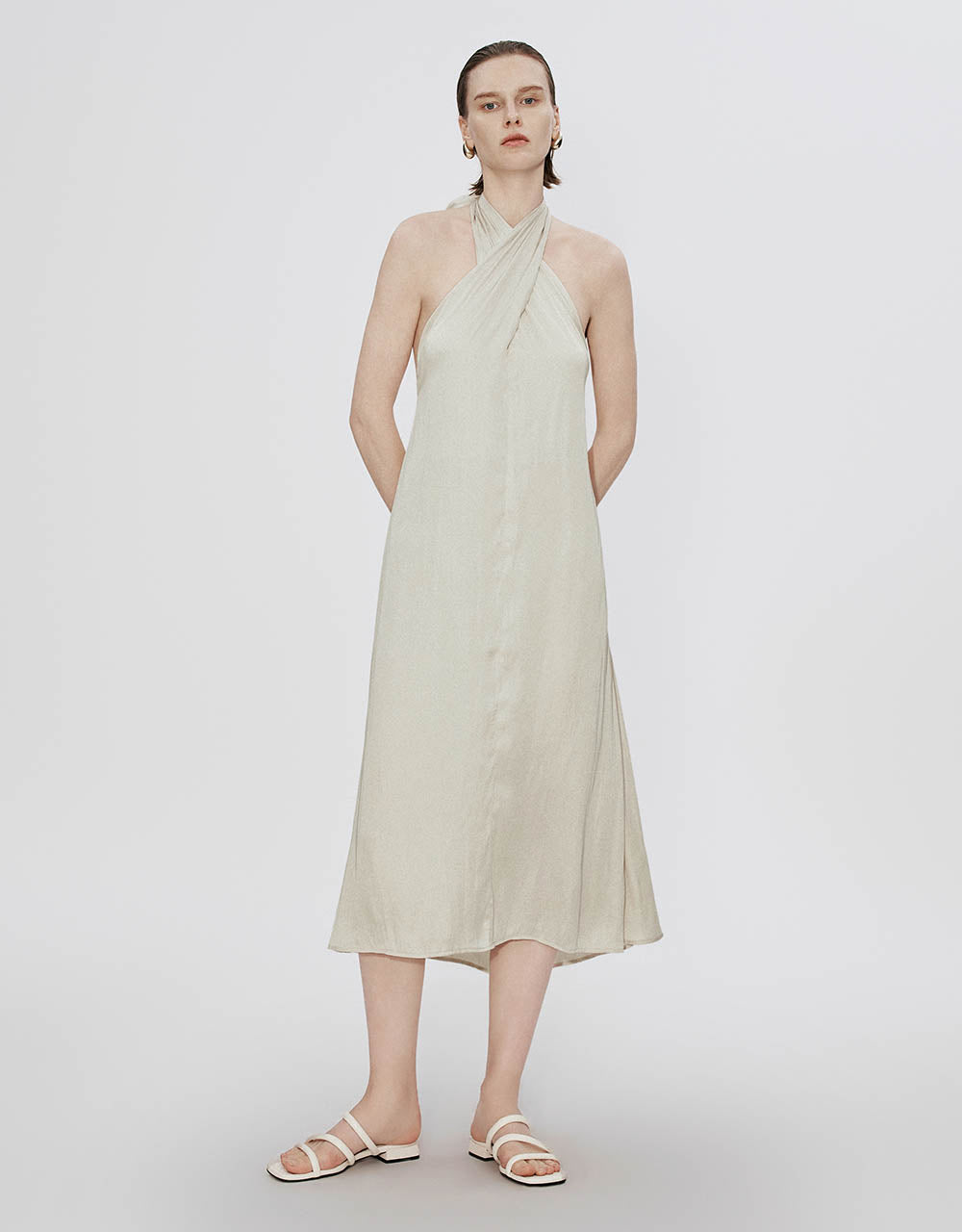 Sleeveless Halter Neck A-Line Dress FancyAdd Sleeveless Halter Neck A-Line Dress FancyAdd