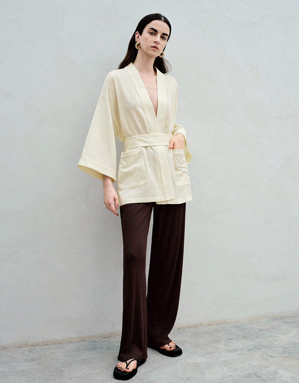 Drop Shoulder Sleeve Jacket With Belt