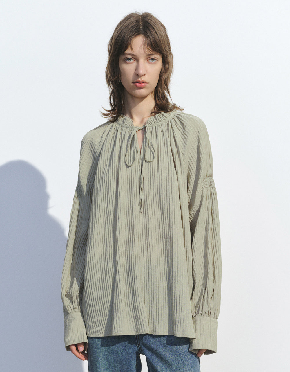 Raglan Sleeve Textured Overhead Shirt