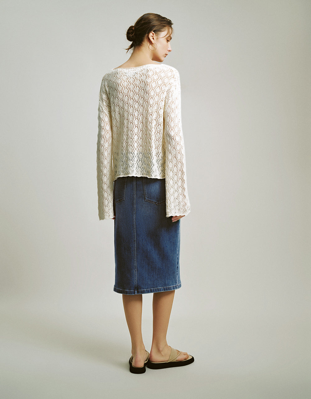 Drop Shoulder Sleeve Crew Neck Knitted T-Shirt