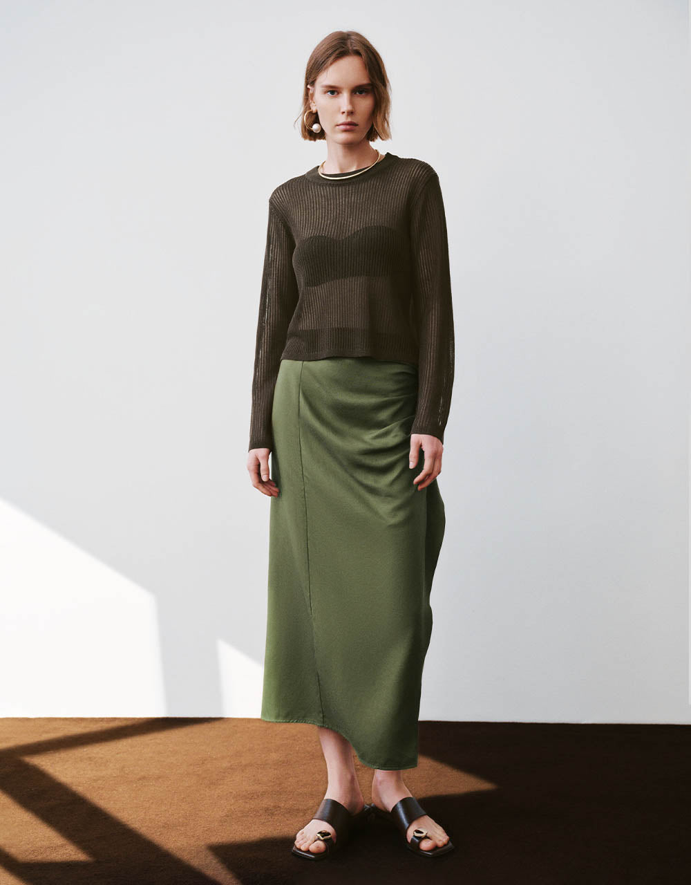 Drop Shoulder Sleeve Crew Neck Knitted T-Shirt