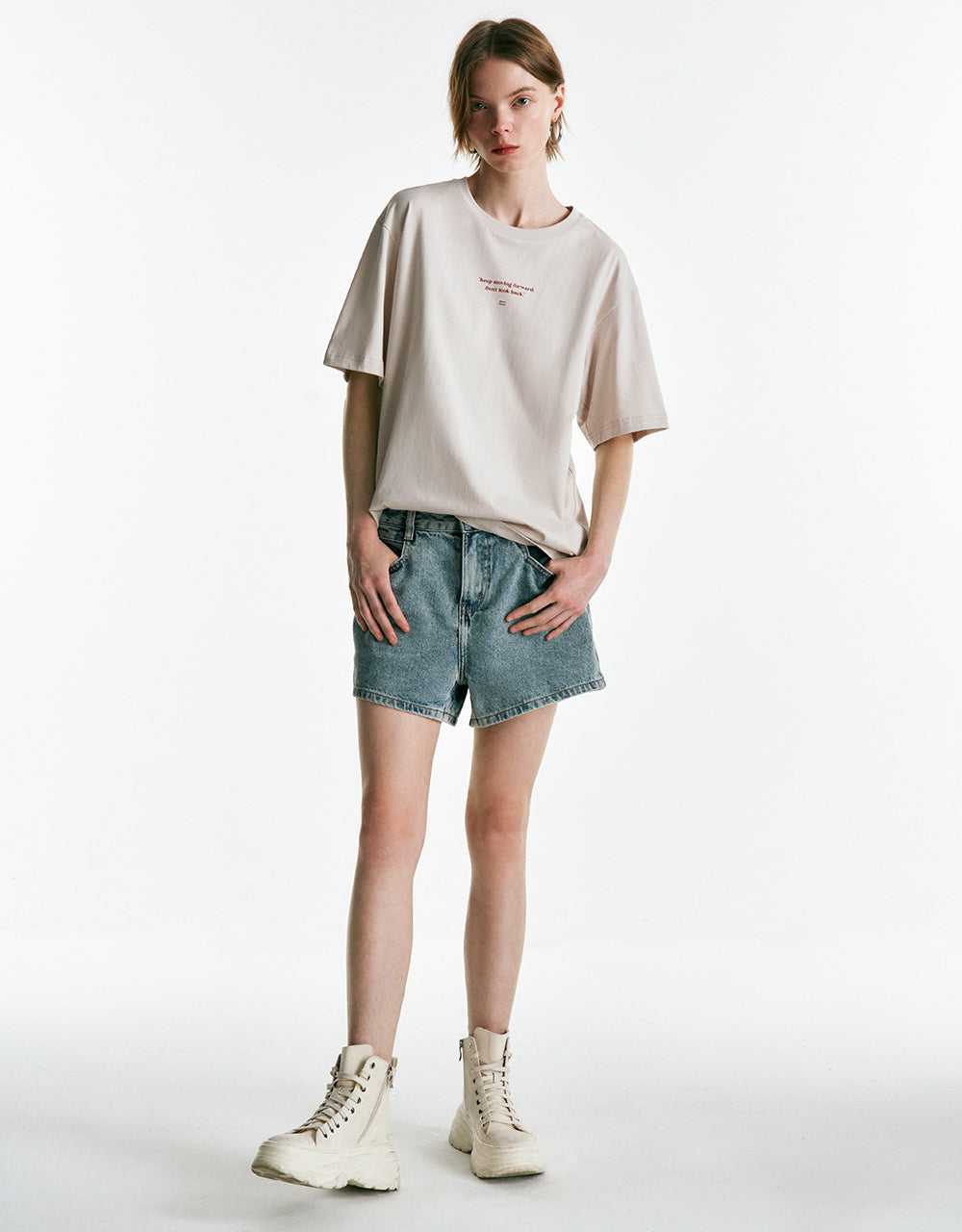 Letter Printed Crew Neck Straight T-Shirt