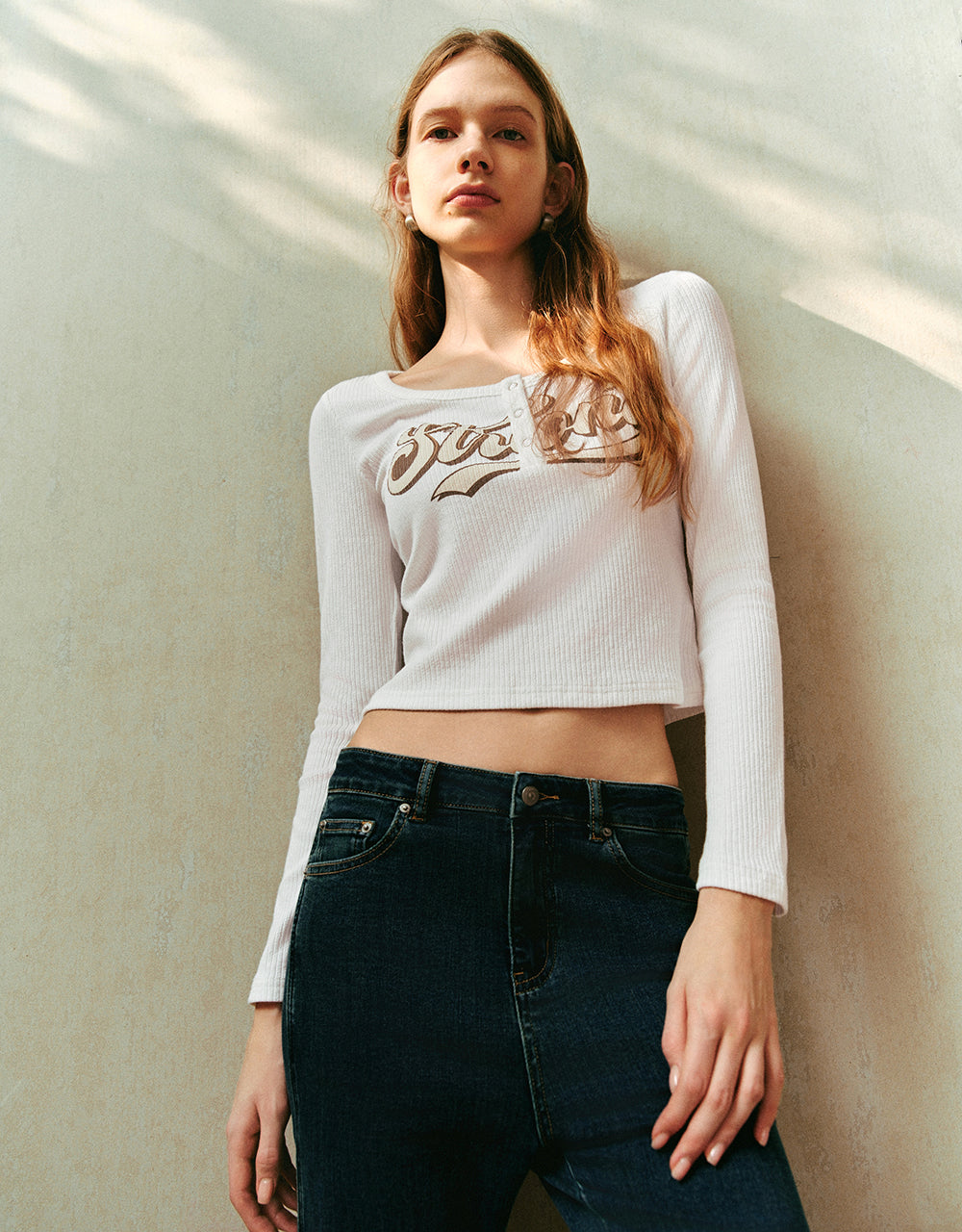 Letter Printed Crew Neck Skinny T-Shirt
