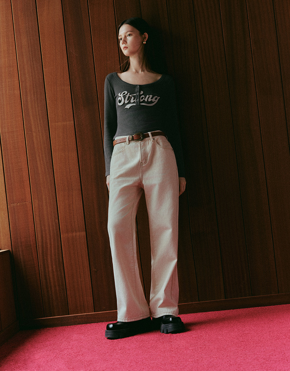 Letter Printed Crew Neck Skinny T-Shirt