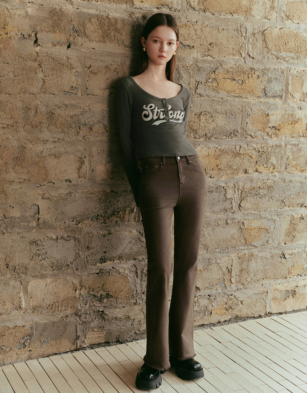 Letter Printed Crew Neck Skinny T-Shirt