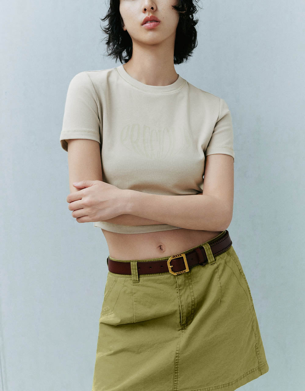 Letter Printed Crew Neck Skinny T-Shirt