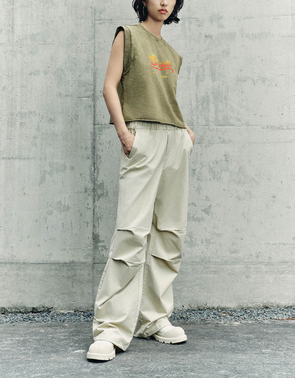 Letter Printed Crew Neck Tank Top