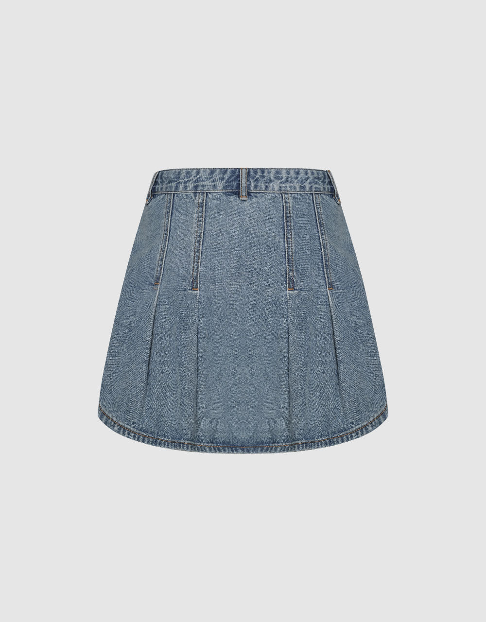 Pleated Mini A-Line Denim Skirt