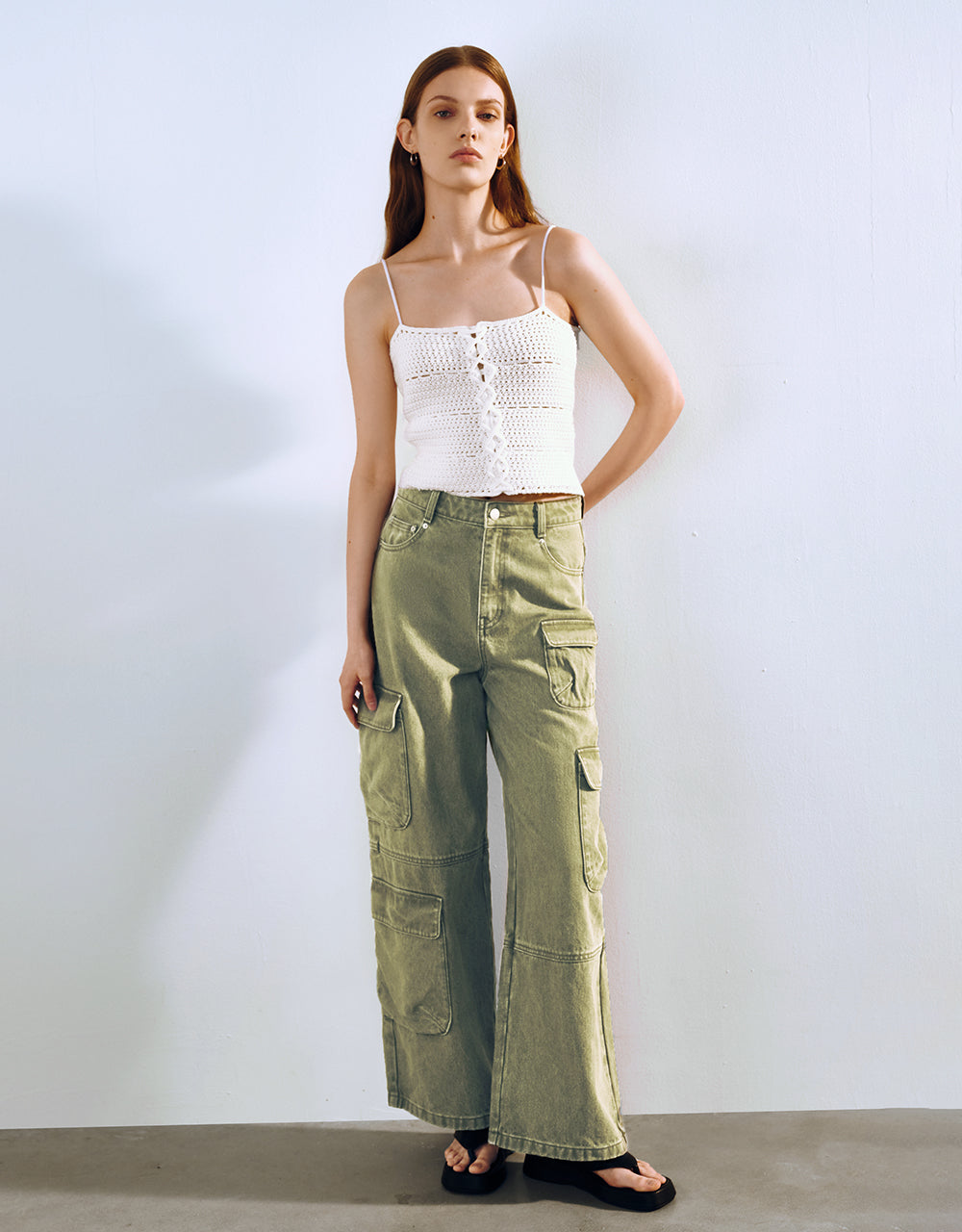 Square-cut Collar Knitted Cami Top