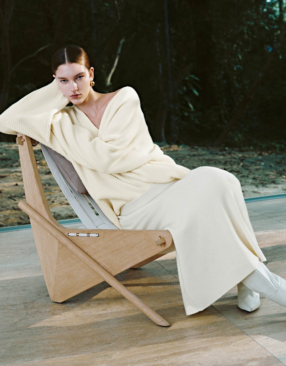 Drop Shoulder Sleeve V-Neck Knitted T-Shirt