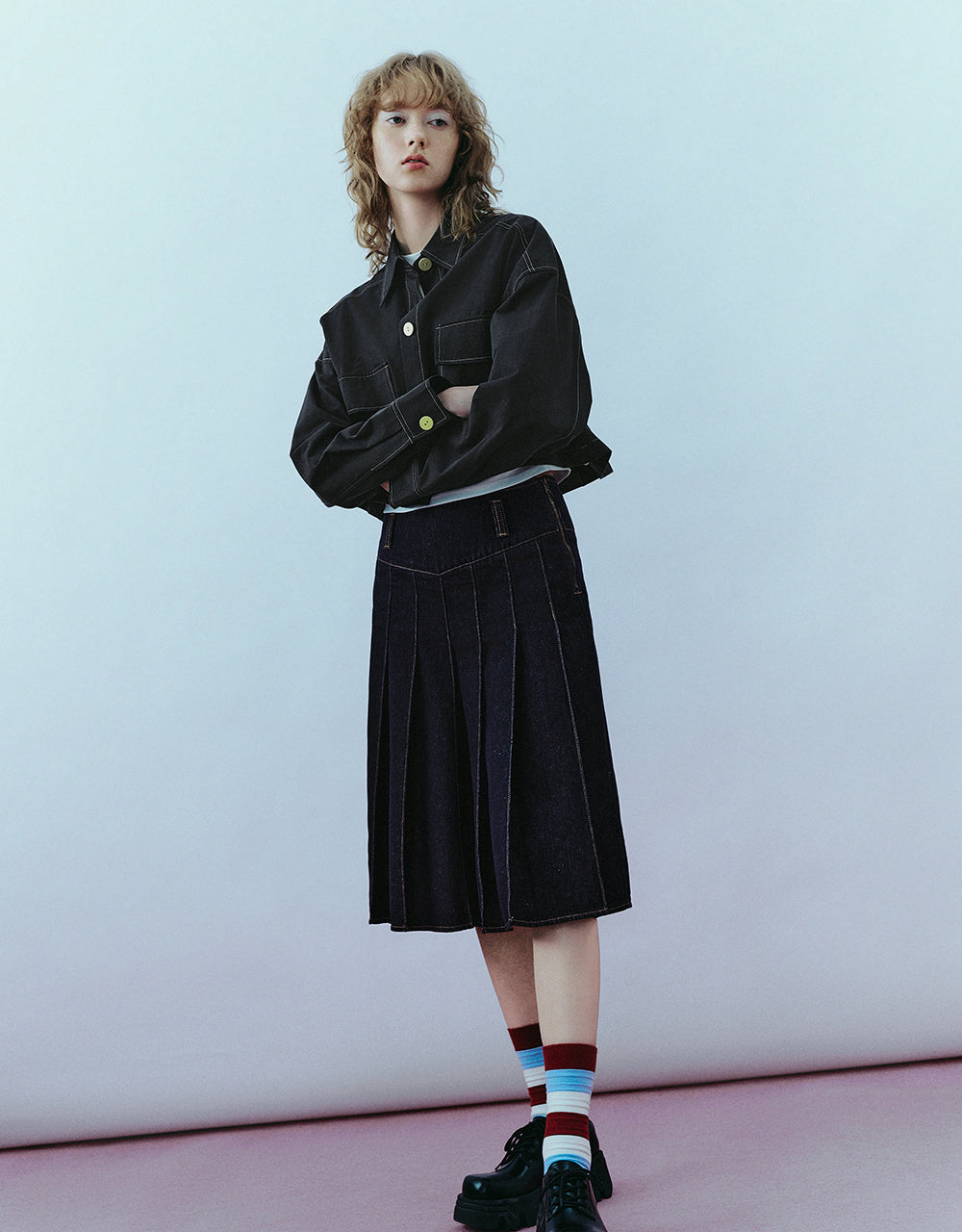 Drop Shoulder Sleeve Button Up A-Line Jacket