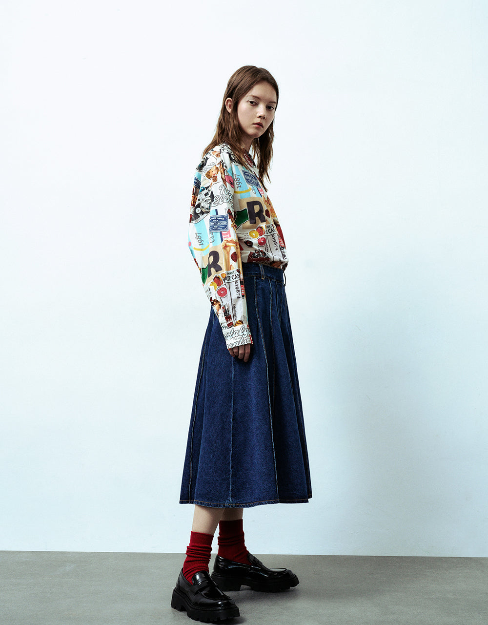 Drop Shoulder Sleeve Printed Straight Shirt