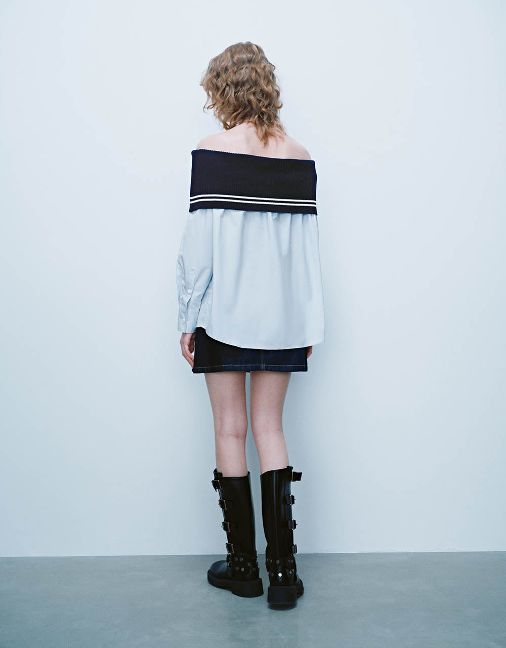 Two-Toned Off-Shoulder Overhead Shirt