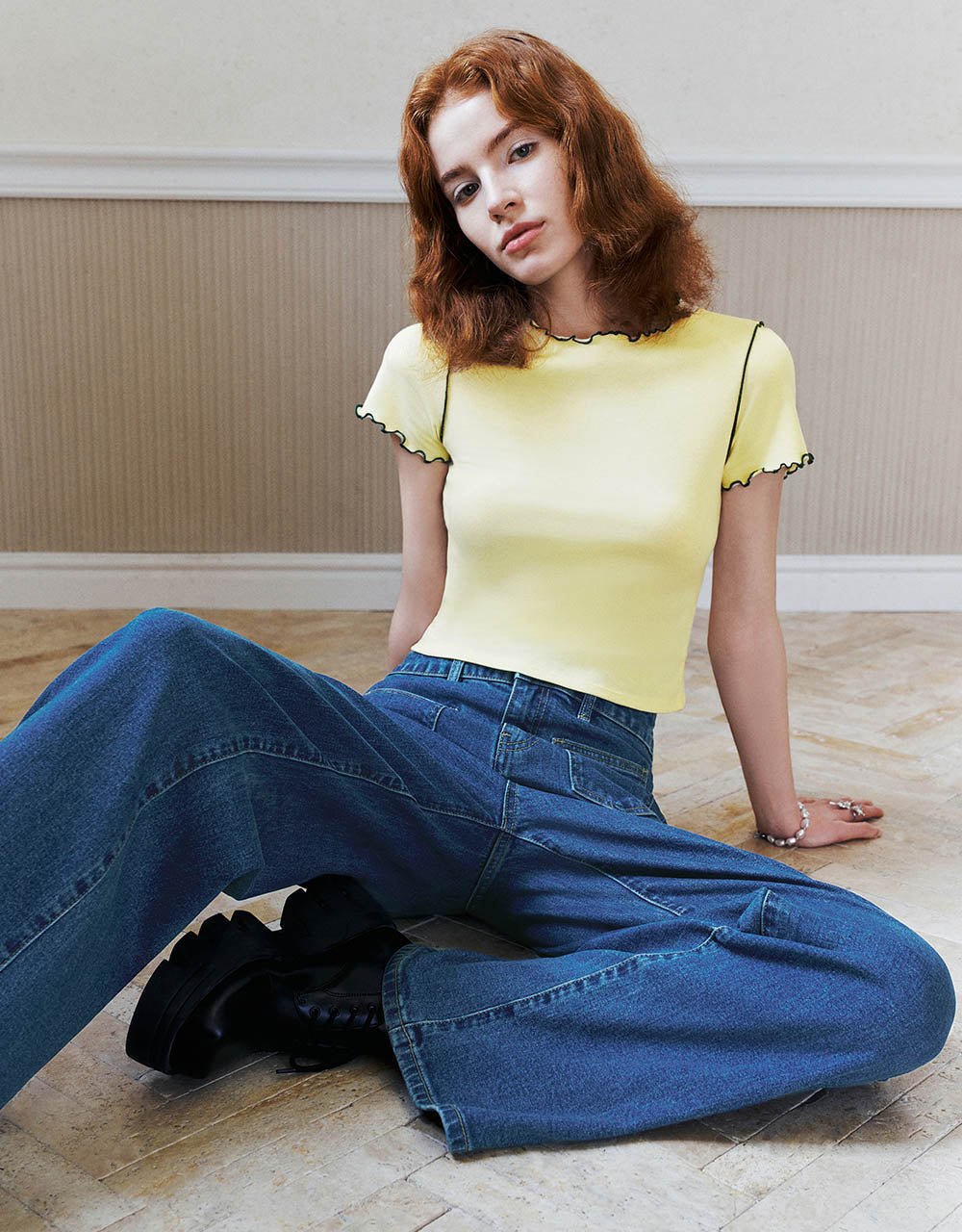 Wave Trim Straight T-Shirt