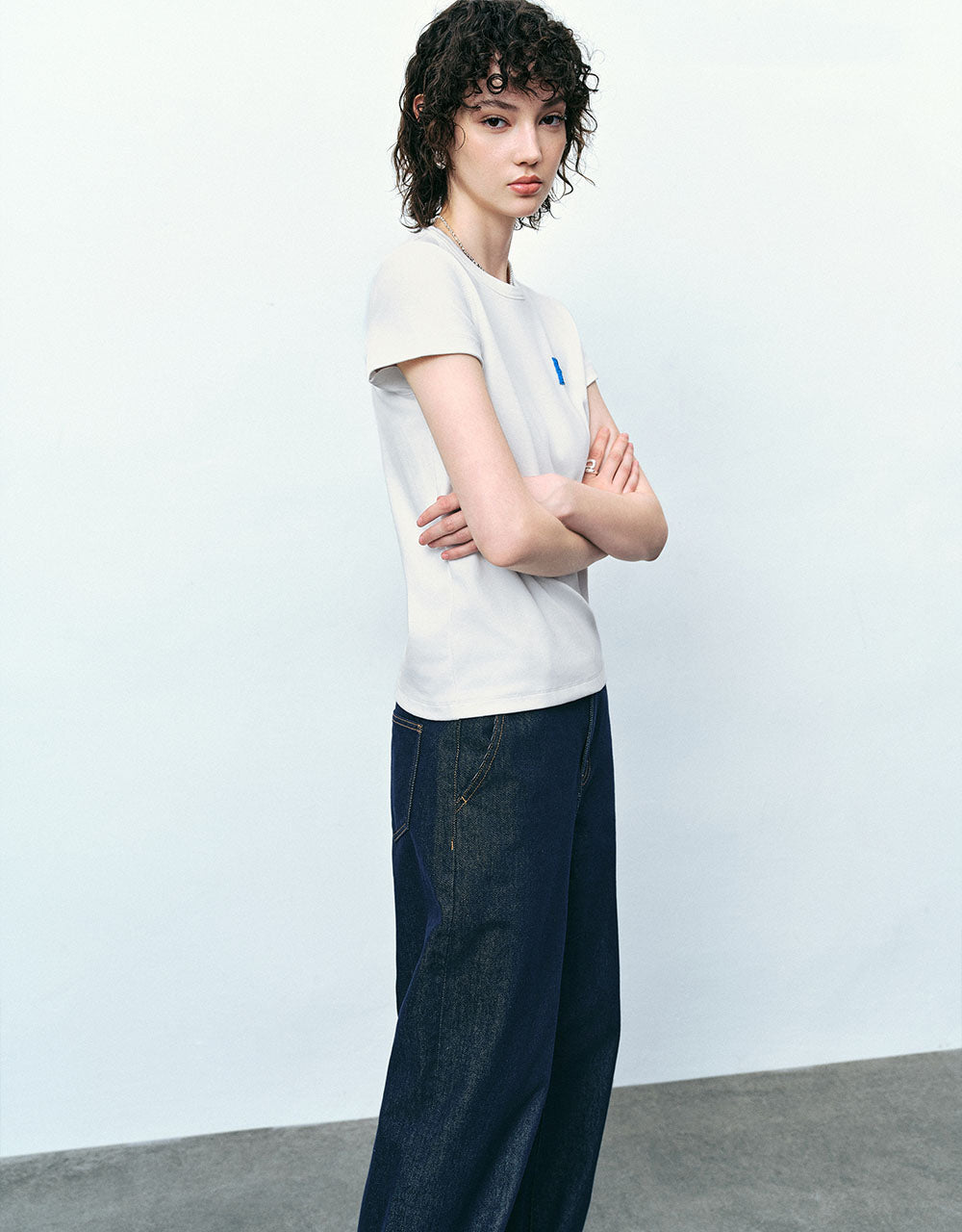 Letter Embossed Crew Neck T-Shirt