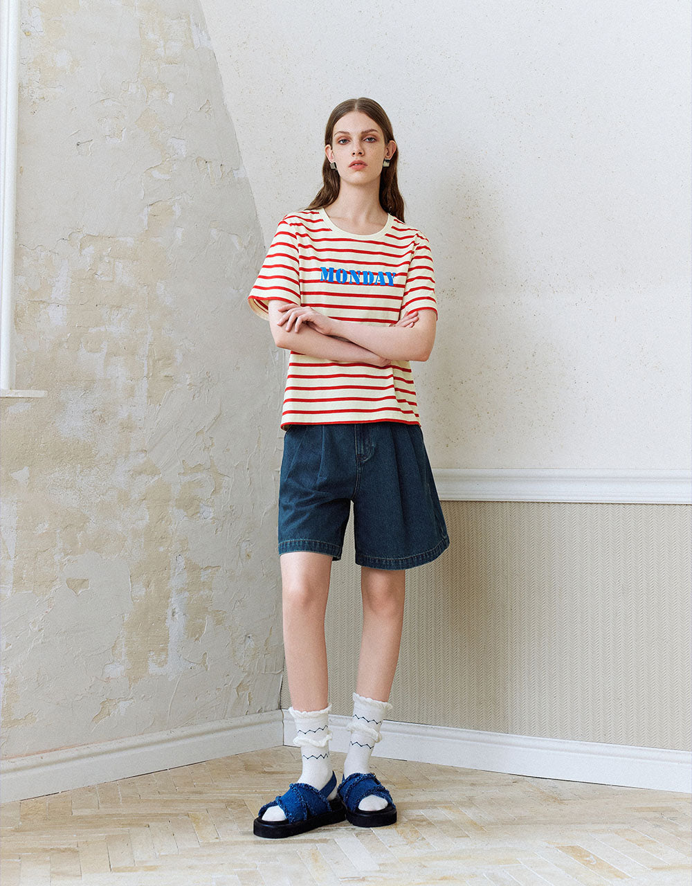 Letter Printed Crew Neck Straight T-Shirt