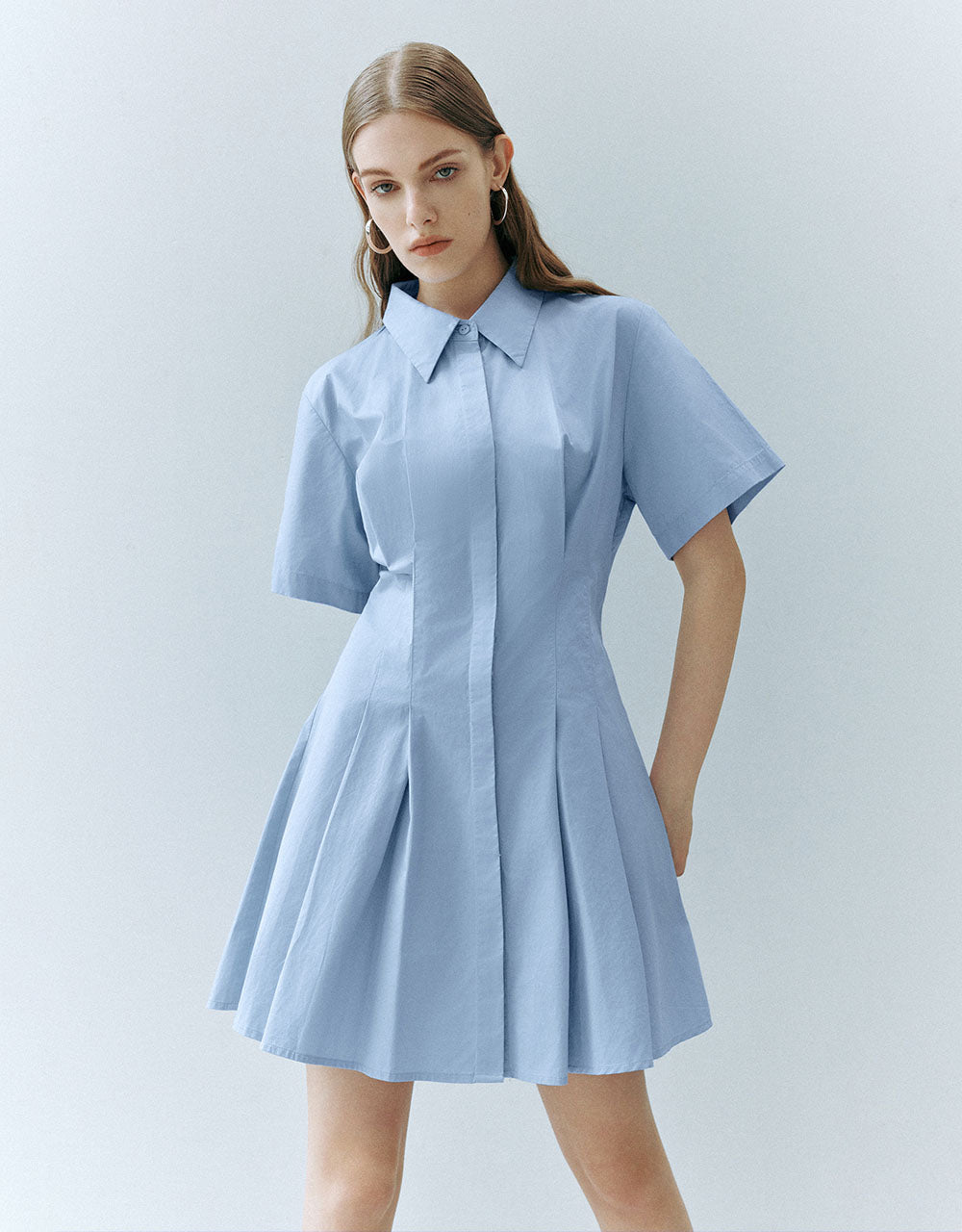 Lapel Skater Shirt Dress