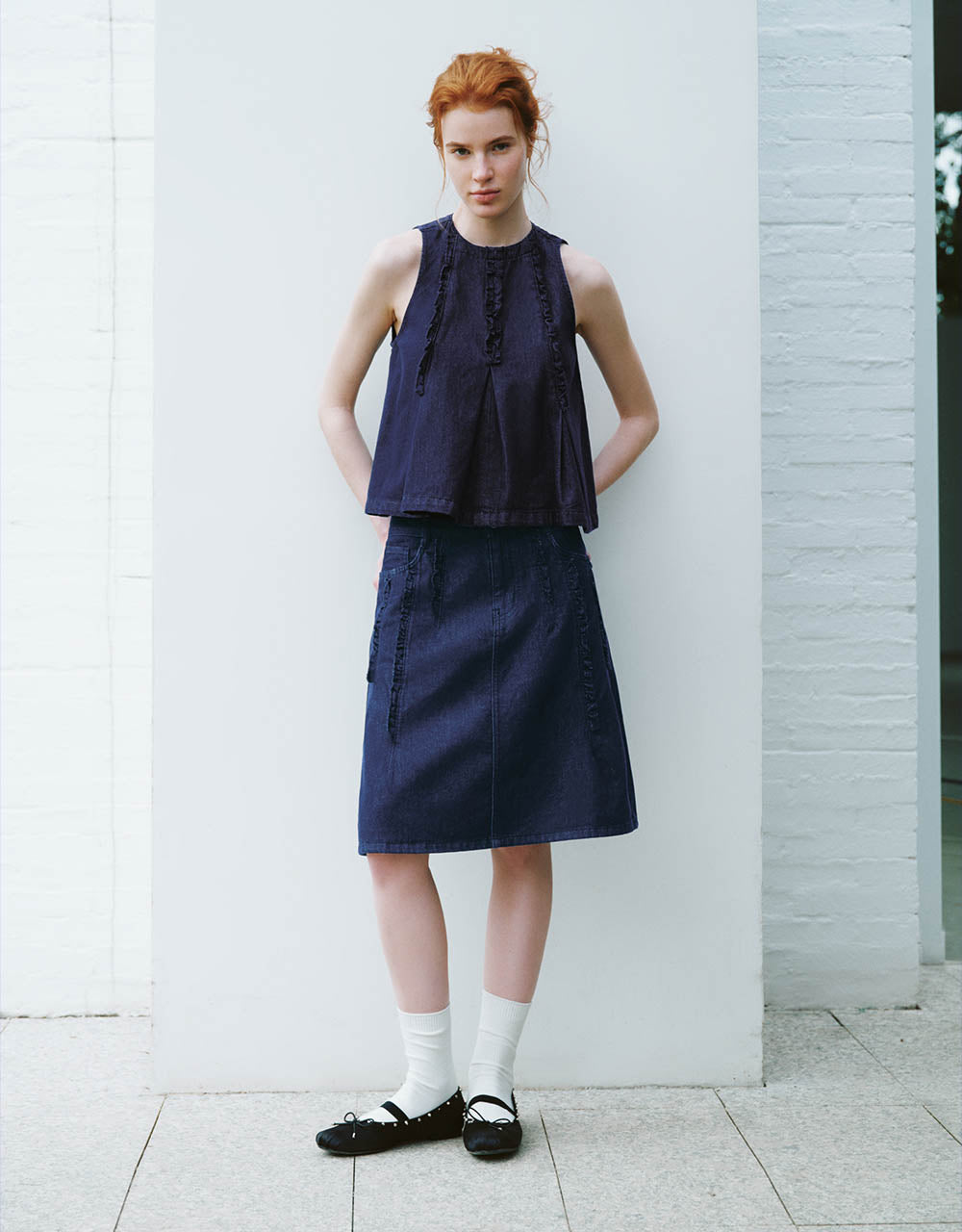 Midi A-Line Denim Skirt