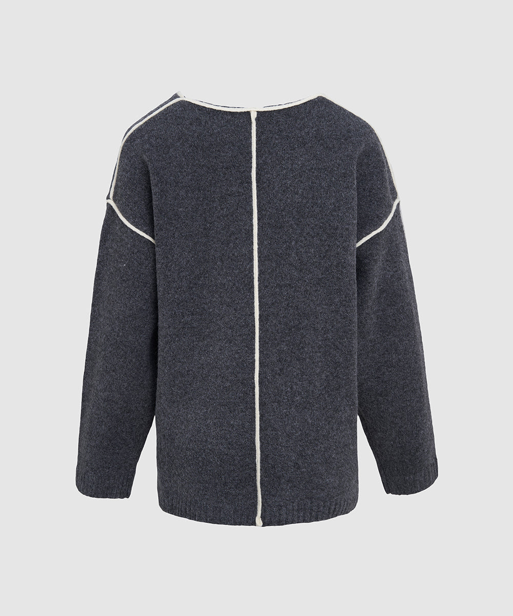 Drop Shoulder Sleeve V-Neck Knitted T-Shirt