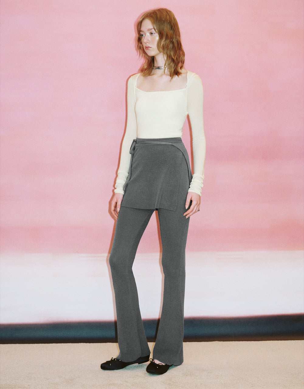 2 In 1 Knitted Skinny Flare Pants