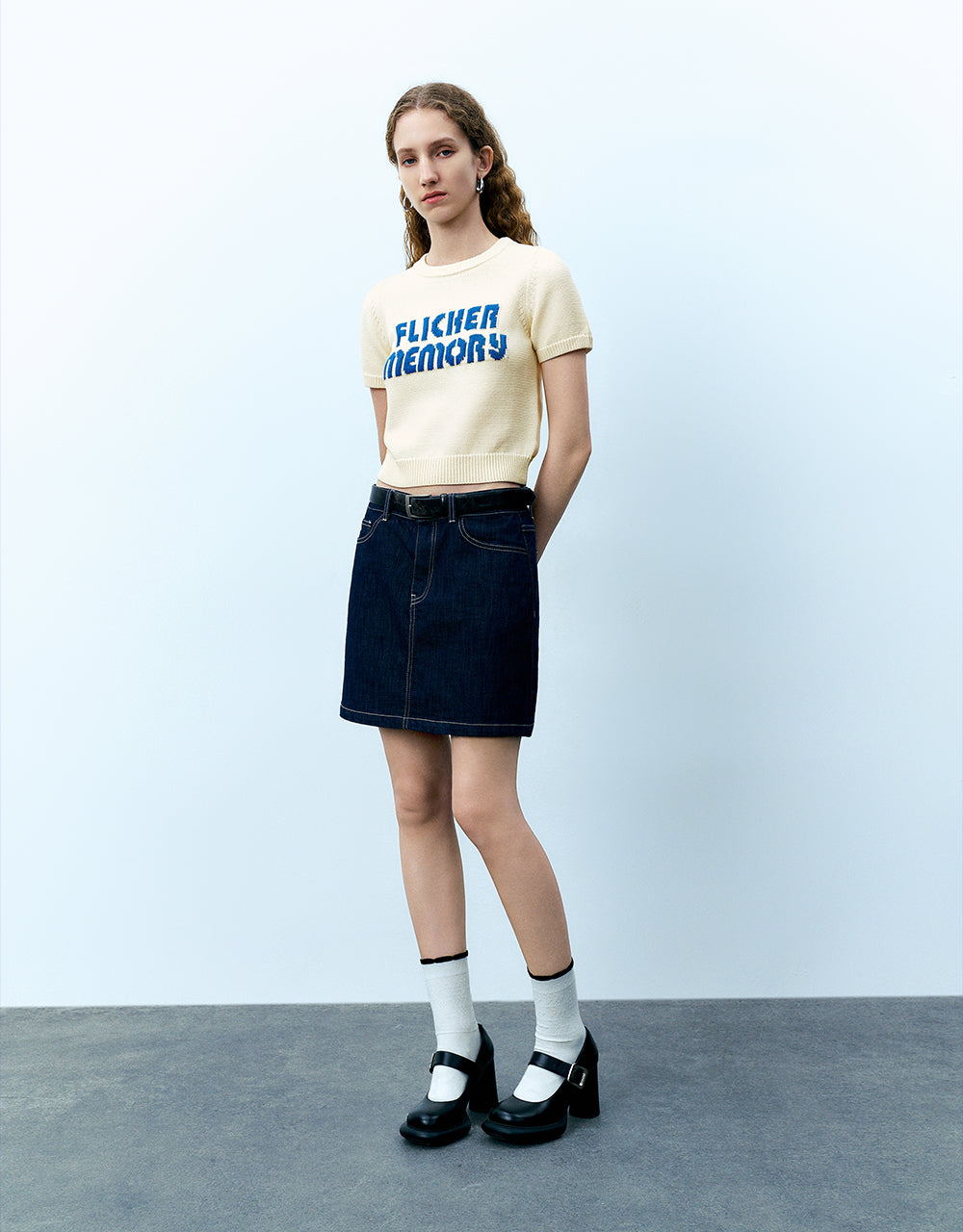 Letter Printed Crew Neck Knitted T-Shirt