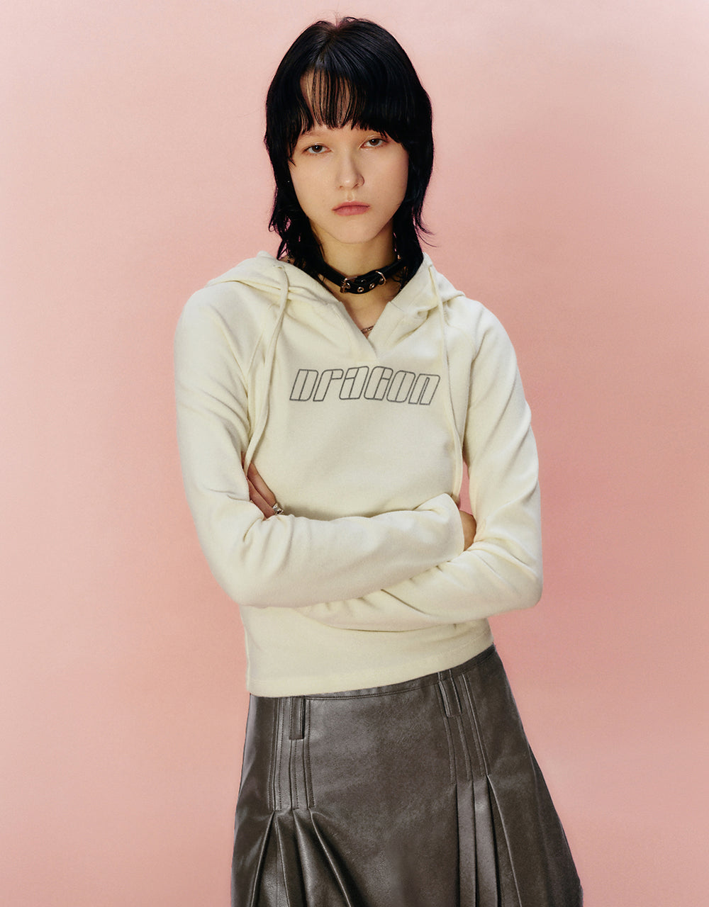 Letter Printed Hooded Skinny T-Shirt