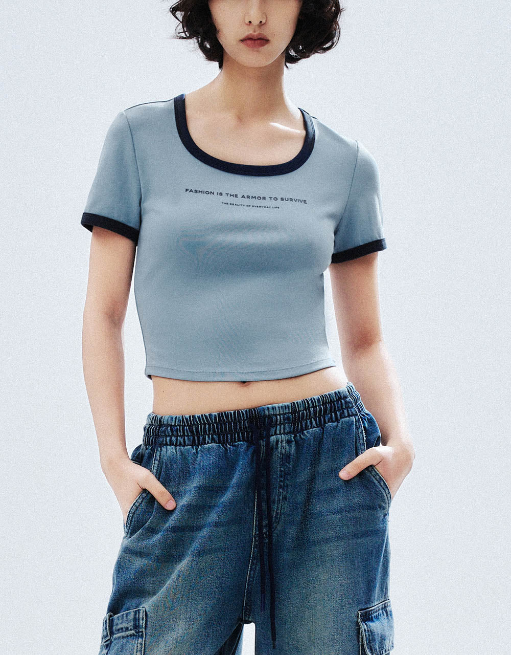 Letter Printed Crew Neck Skinny T-Shirt