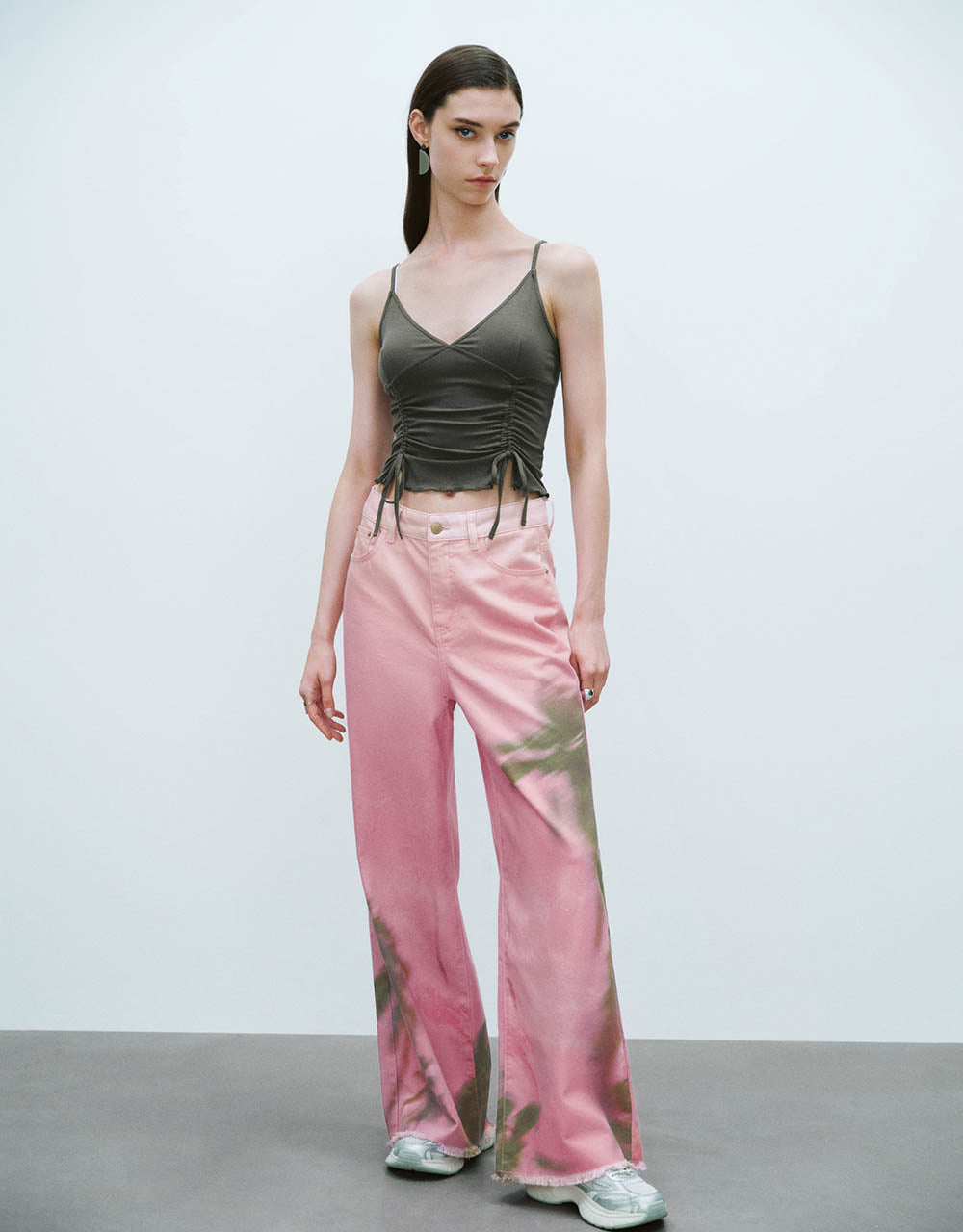 Lace Up V-Neck Cropped Cami Top