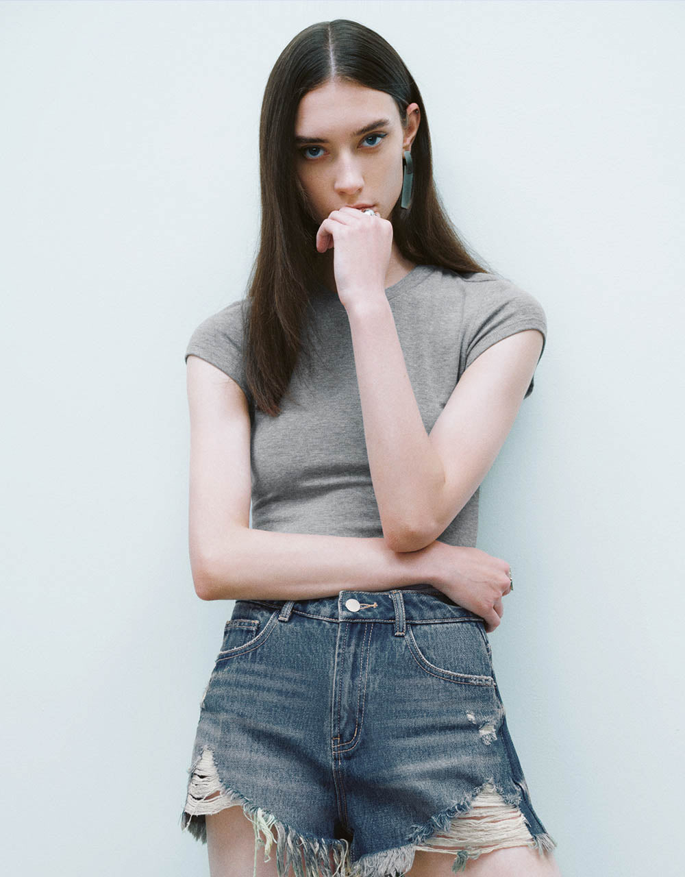 Crew Neck Skinny Knitted T-Shirt