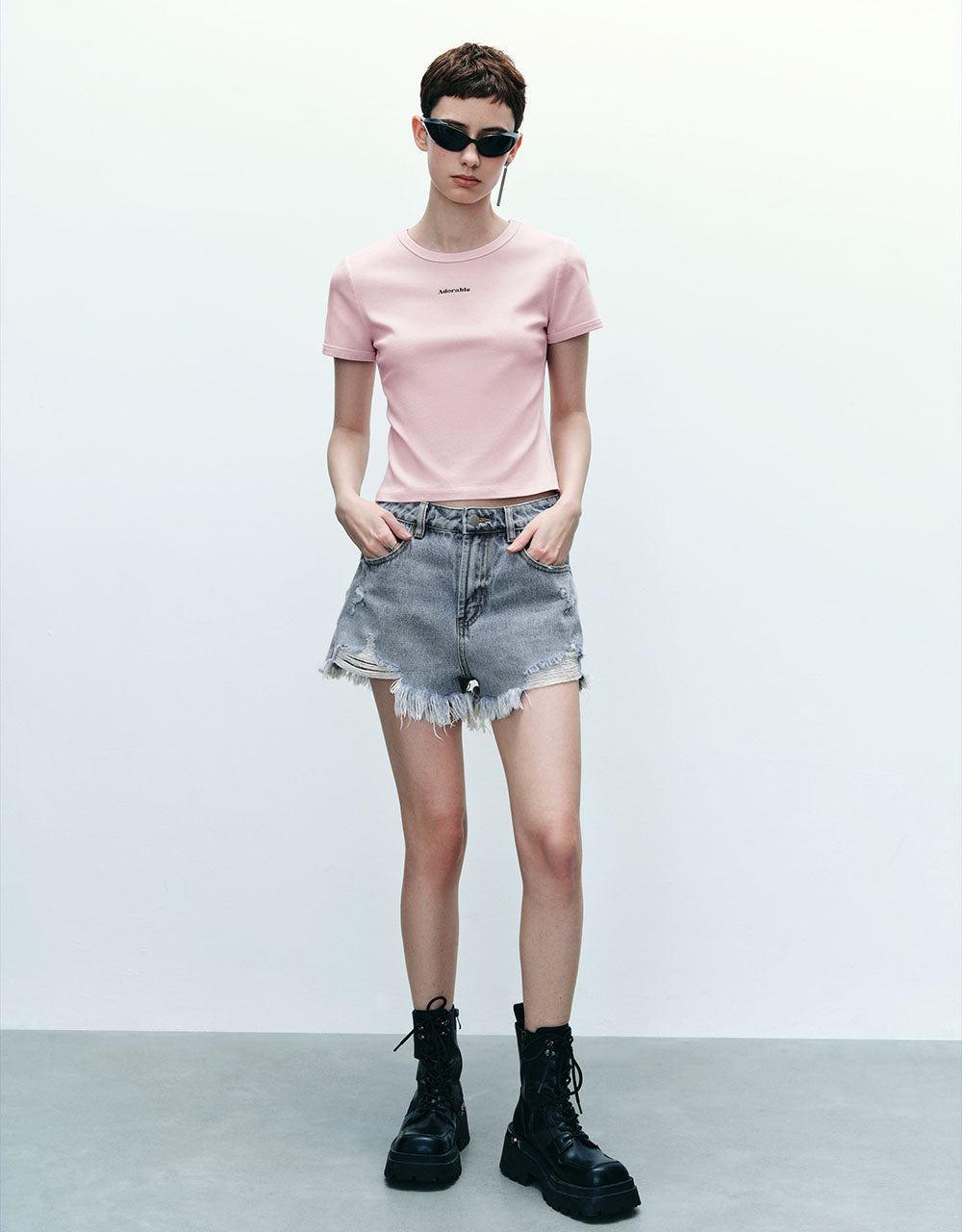 Letter Printed Crew Neck Skinny T-Shirt