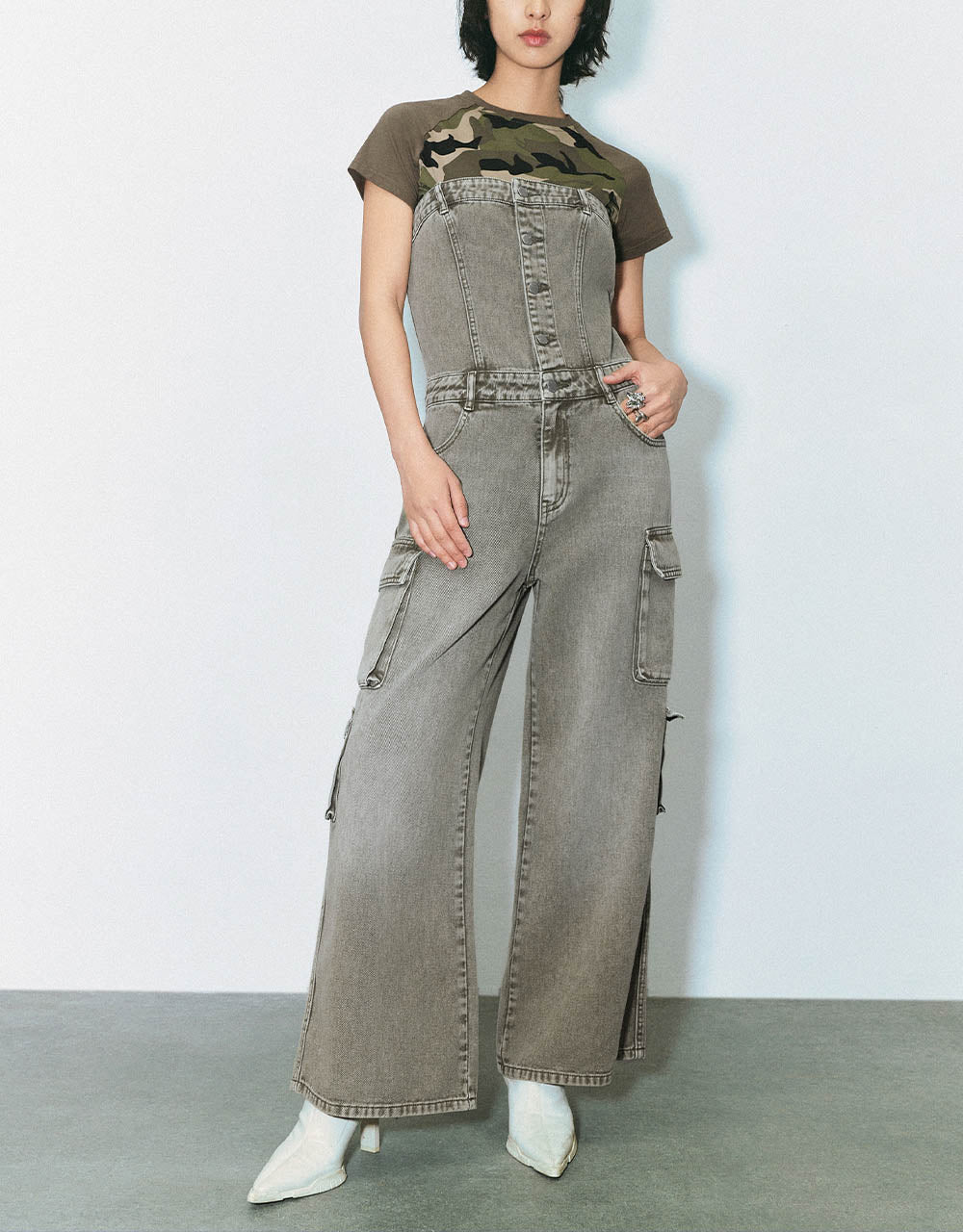 Off-Shoulder Denim Jumpsuit