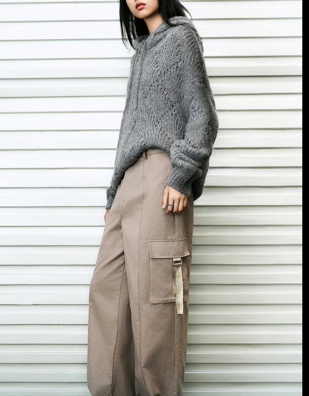 Drop Shoulder Sleeve Hooded Knitted T-Shirt