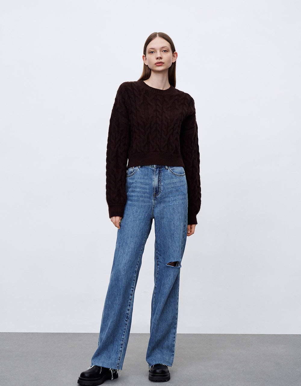 Drop Shoulder Sleeve Crew Neck Knitted T-Shirt