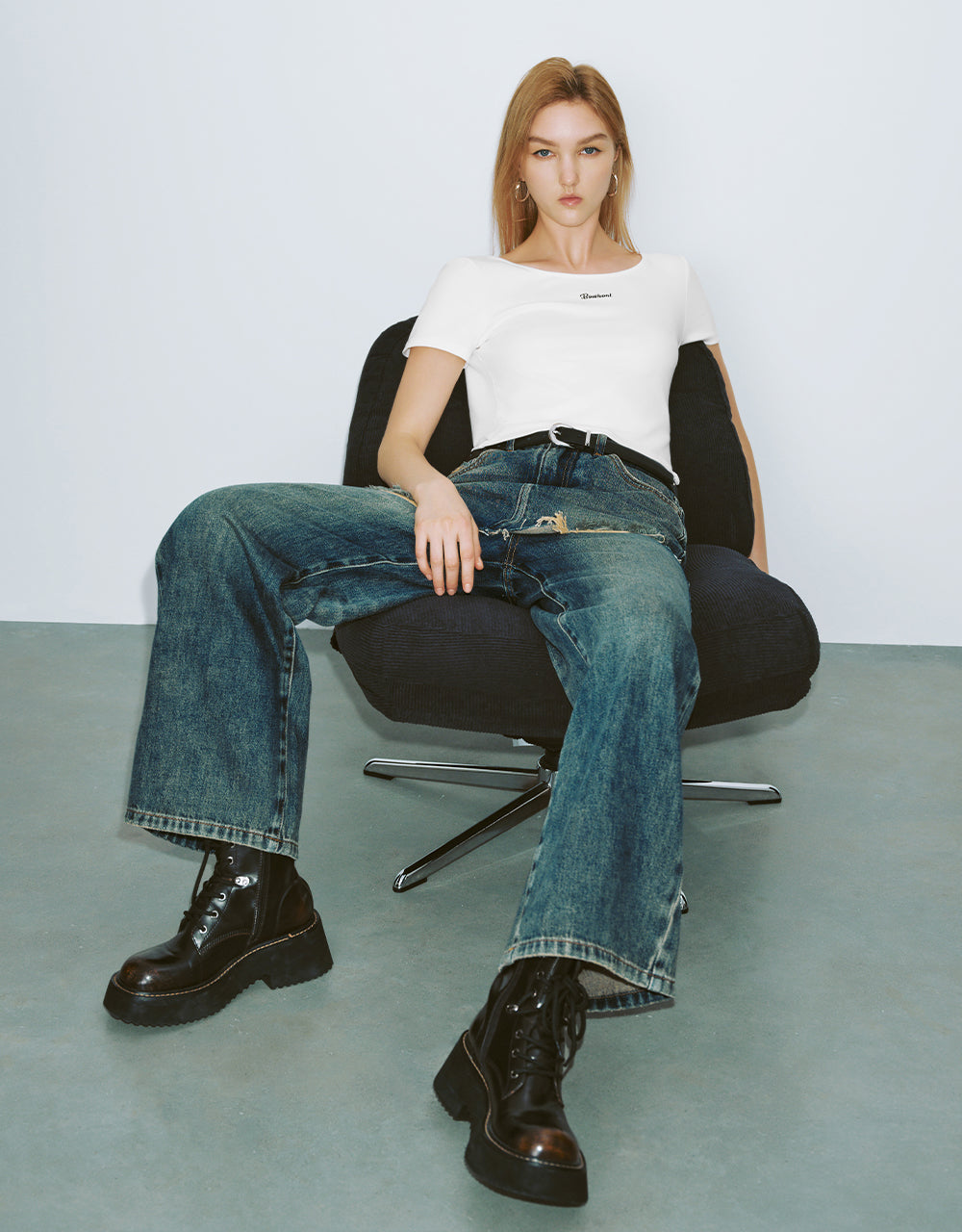 Letter Printed Crew Neck Skinny T-Shirt