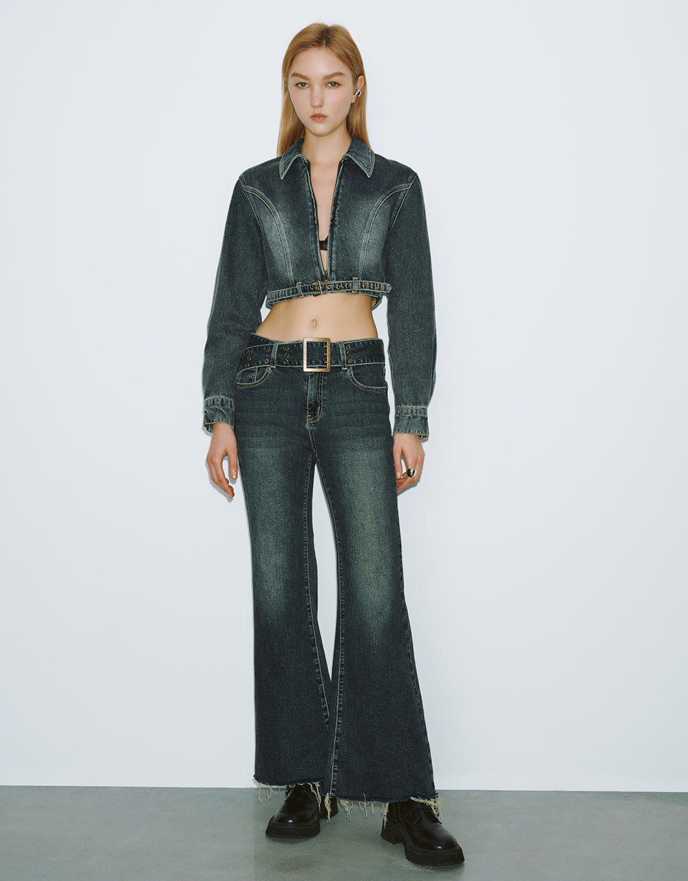 Cropped Straight Denim Shirt