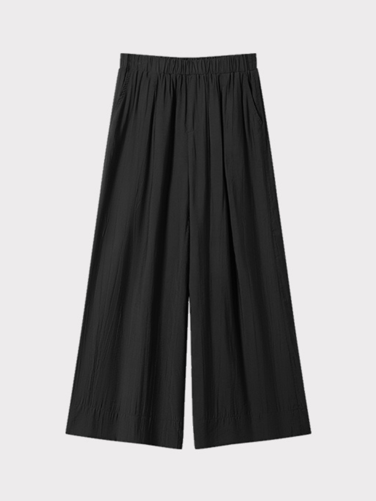 Airy Lightweight Pleated Wide-Leg Pants