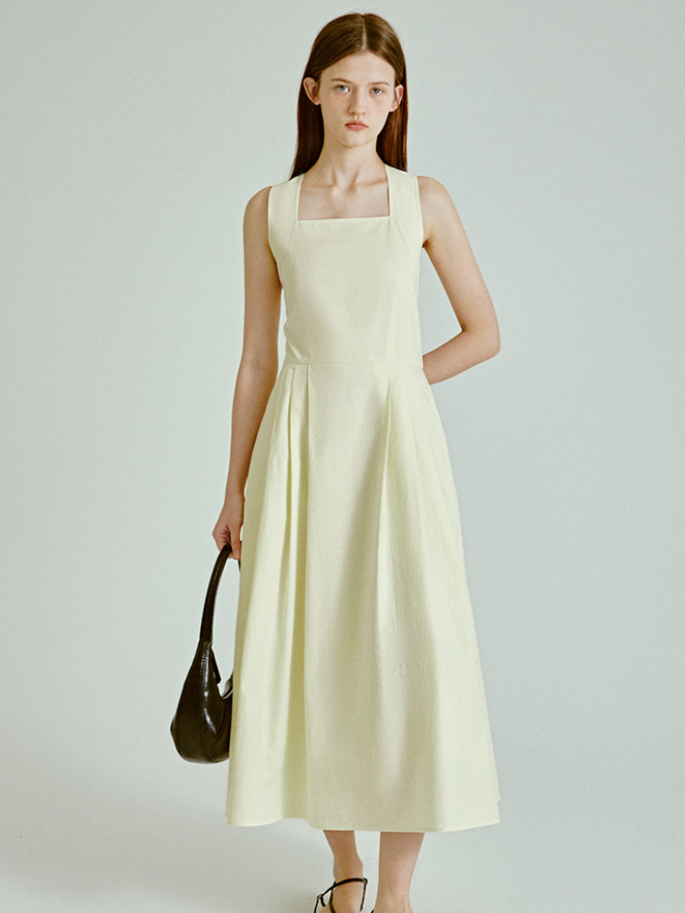 Square Neck Backless Bow Tie A-line Dress