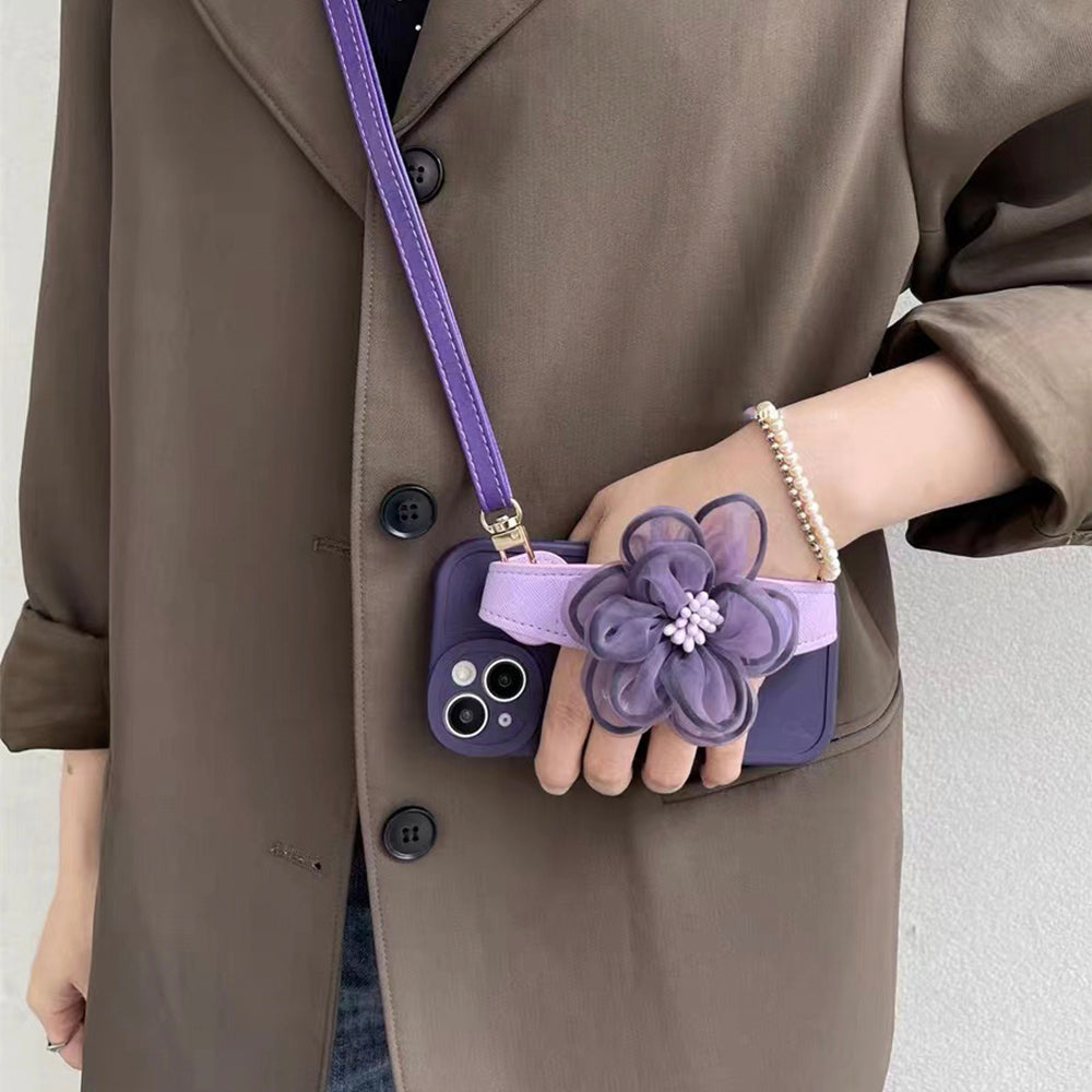 Cross-body Flower Wristlet Phone Case