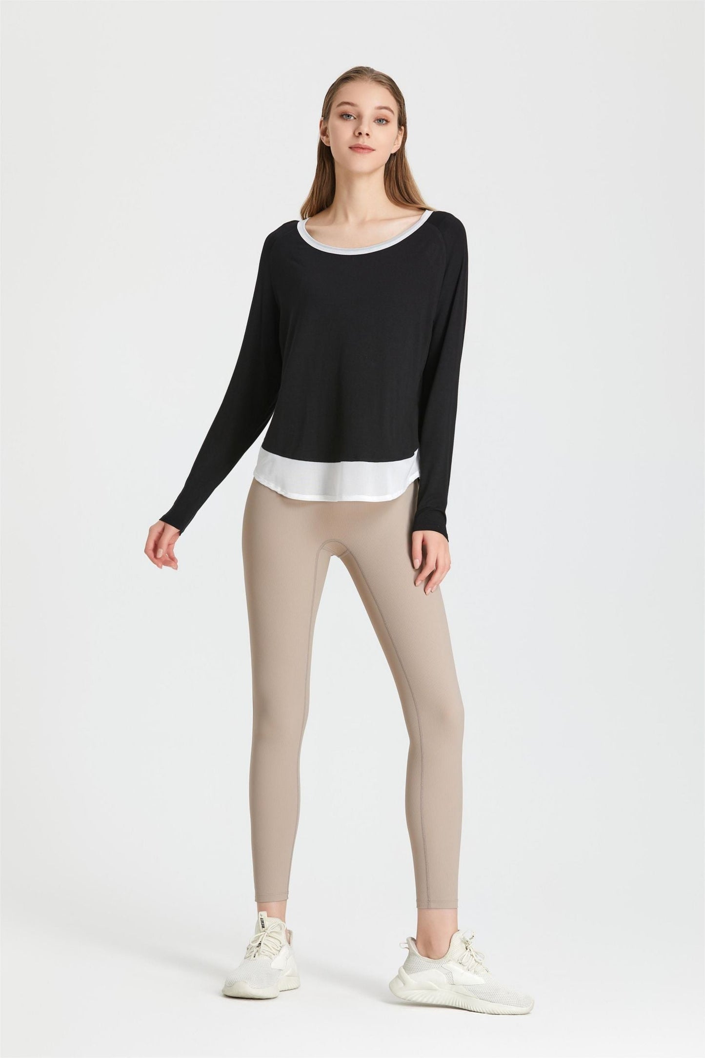 컬러블록 패치워크 긴소매 티셔츠