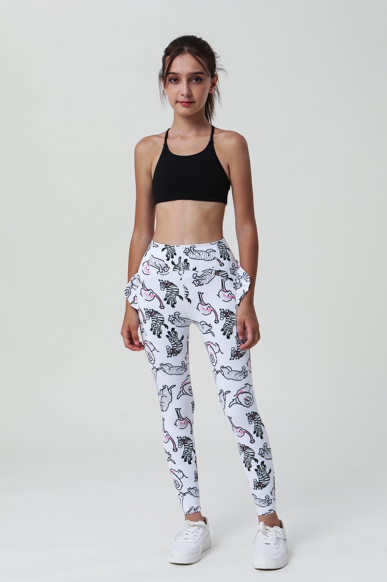 컬러풀 프린트 스캘럽 엣지 발레 레깅스