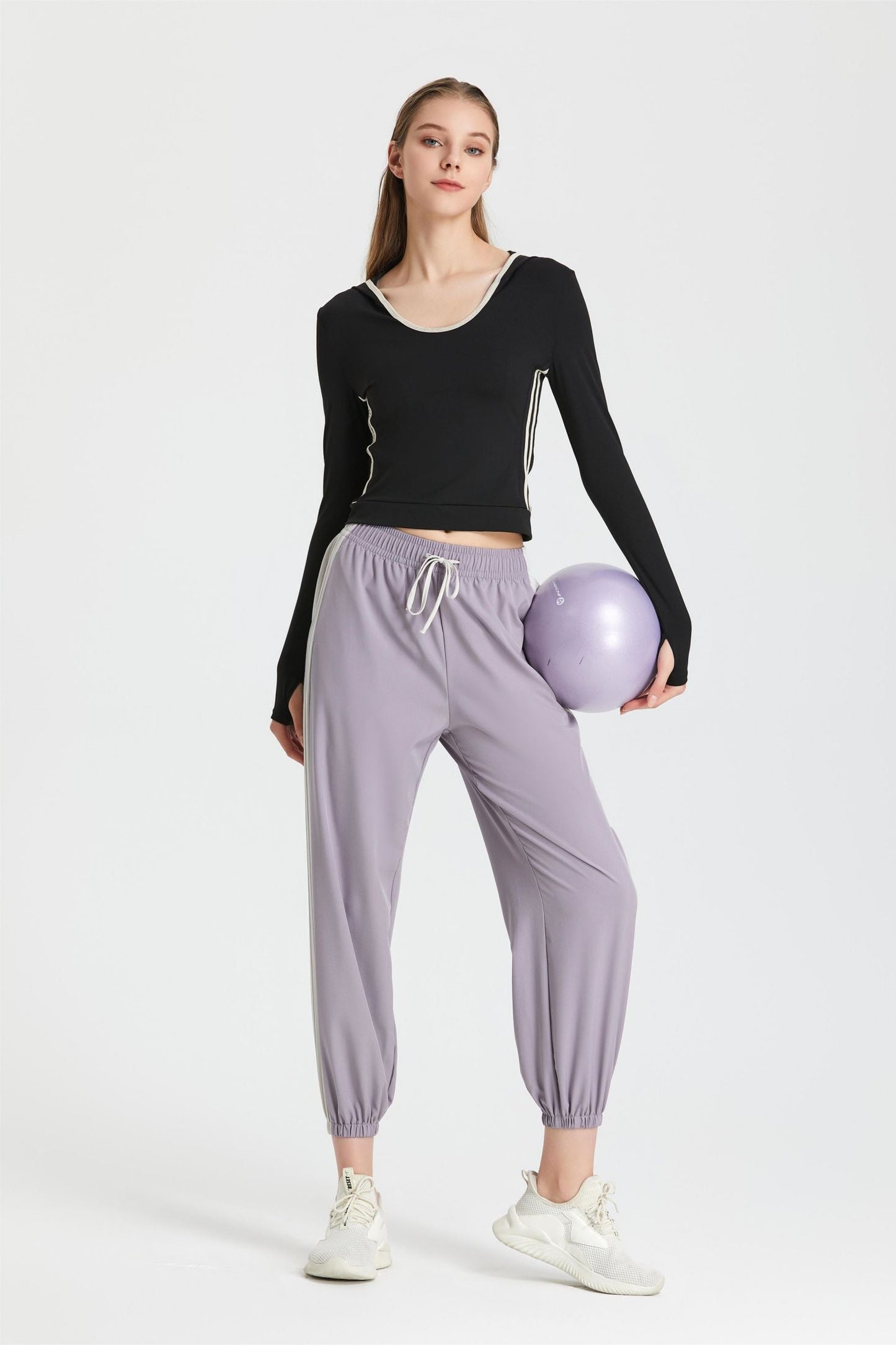 콘트라스트 트림 긴소매 후디